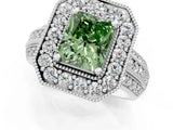 Platinum Fancy Green Radiant Cut Halo Diamond Engagement Ring with Pave Split Shank and Four-Prong Setting_7