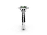 Platinum Fancy Green Radiant Cut Halo Diamond Ring with Beaded Split Shank and Four-Prong Setting_8