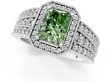 Platinum Fancy Green Radiant Cut Halo Diamond Split Shank Ring with Prong Setting_37
