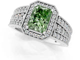 Platinum Fancy Green Radiant Cut Halo Diamond Split Shank Ring with Prong Setting_7