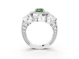 Platinum Fancy Green Radiant Cut Halo Milgrain Diamond Engagement Ring with Leaf Band and Four-Prong Setting_15