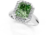 Platinum Fancy Green Radiant  Cut Halo Solitaire Engagement Ring with Square Band and Four-Prong Setting_13