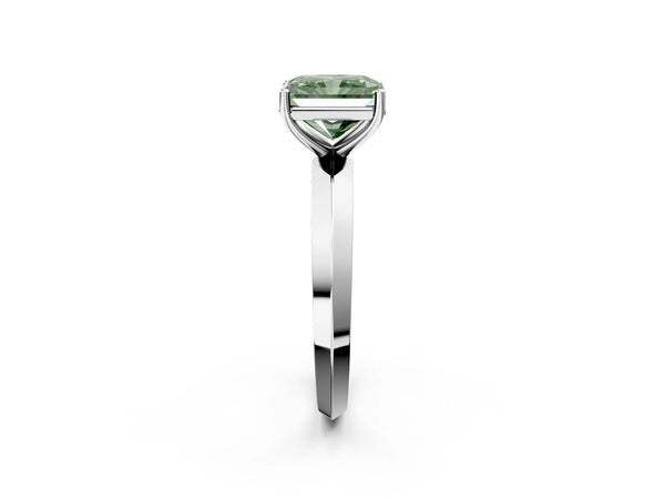 Platinum Fancy Green Radiant  Cut Solitaire Engagement Ring with Flat Band and Four-Prong Setting