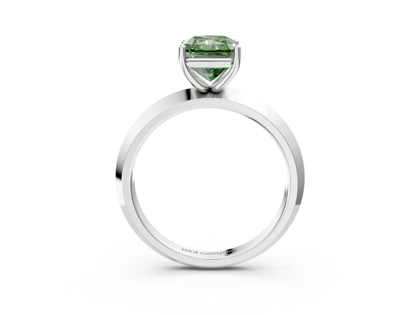 Platinum Fancy Green Radiant  Cut Solitaire Engagement Ring with Flat Band and Four-Prong Setting