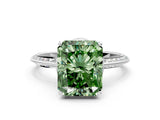 Platinum Fancy Green Radiant Cut Solitaire Split Shank Pave Diamond Engagement Ring with Four-Prong Setting_156