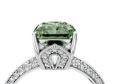 Platinum Fancy Green Radiant Cut Solitaire Split Shank Pave Diamond Engagement Ring with Four-Prong Setting_160