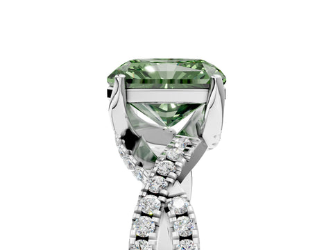 Platinum Fancy Green Radiant Cut Solitaire Twist Pave Diamond Engagement Ring with Prong Setting_47