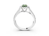 Platinum Fancy Green Radiant  Halo Round Diamond Pave Band with Prong Setting 4