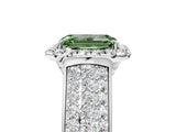 Platinum Fancy Green Radiant  Halo Round Diamond Pave Band with Prong Setting