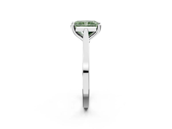 Platinum Fancy Green Radiant  Solitaire Diamond Ring with Four-Prong Setting and Tapered Band