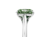 Platinum Fancy Green Radiant  Solitaire Engagement Ring with Four-Prong Setting and Classic Band