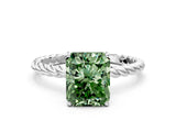 Platinum Fancy Green Radiant  Solitaire Twist Band Ring with Four-Prong Setting_1