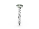 Platinum Fancy Green Radiant  Solitaire Twist Band with Leaf Prong Setting 2