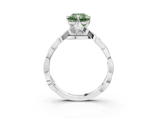 Platinum Radiant Cut Accented Twist Engagement Ring Setting for Fancy Green Center