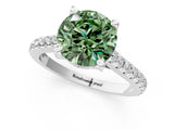 Platinum Fancy Green Round  Brilliant Diamond Solitaire with Pavé Band and Four-Prong Setting 1