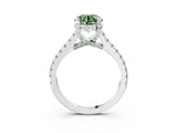 Platinum Fancy Green Round  Brilliant Diamond Solitaire with Pavé Band and Four-Prong Setting 3