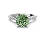 Platinum Fancy Green Round  Brilliant Diamond Solitaire with Pavé Band and Four-Prong Setting