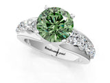 Platinum Fancy Green Round  Brilliant Solitaire with Side Stones on a Pave Band and Four-Prong Setting_1