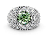 Platinum Fancy Green Round Cut Brilliant Halo Pave Diamond Milgrain Ring_6