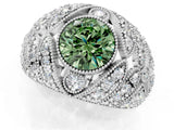 Platinum Fancy Green Round Cut Brilliant Halo Pave Diamond Milgrain Ring_7