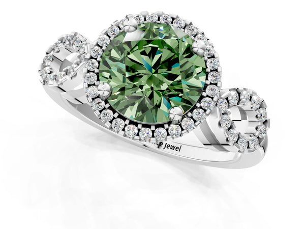 Platinum Round Pave Infinity Halo Engagement Ring Setting for Fancy Green Center