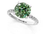 Platinum Fancy Green Round Cut Diamond Brilliant Solitaire Ring with Pavé Band and Four-Prong Setting_50