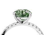 Platinum Fancy Green Round Cut Diamond Brilliant Solitaire Ring with Pavé Band and Four-Prong Setting_53