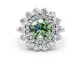 Platinum Fancy Green Round Cut Diamond Floral Double Halo Engagement Ring with Prong Setting_33