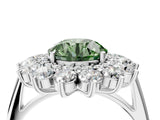 Platinum Fancy Green Round Cut Diamond Floral Double Halo Engagement Ring with Prong Setting_37