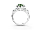 Platinum Fancy Green Round  Cut Diamond Floral Halo Engagement Ring with Shared Prong Setting 4