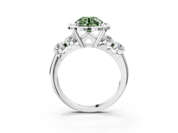 Platinum Round Floral Engagement Ring Setting for Fancy Green Center with Side Accents