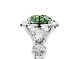 Platinum Fancy Green Round  Cut Diamond Floral Halo Engagement Ring with Shared Prong Setting