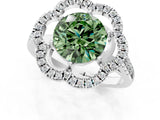 Platinum Fancy Green Round Cut Diamond Floral Halo Split Shank Prong Setting Ring_25