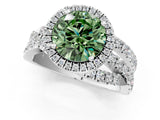 Platinum Fancy Green Round Cut Diamond Halo Ring with Round Split Shank and Prong Setting_13