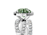 Platinum Fancy Green Round Cut Diamond Halo Ring with Round Split Shank and Prong Setting_17