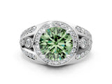 Platinum Fancy Green Round Cut Diamond Halo Ring with Split Shank and Bezel Accents and Four-Prong Setting_6