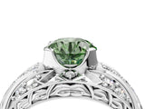 Platinum Fancy Green Round Cut Diamond Pave Art Deco Split Shank Ring with Four-Prong Setting_10