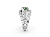 Platinum Fancy Green Round Cut Diamond Pave Art Deco Split Shank Ring with Four-Prong Setting_8