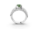 Platinum Fancy Green Round Cut Diamond Pave Art Deco Split Shank Ring with Four-Prong Setting_9