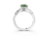 Platinum Fancy Green Round  Cut Diamond Ring with Baguette Side Stones, Channel Set Band, and Four-Prong Setting_27