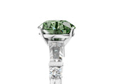 Platinum Fancy Green Round  Cut Diamond Ring with Baguette Side Stones, Channel Set Band, and Four-Prong Setting_29