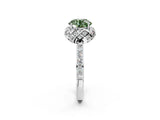 Platinum Fancy Green Round Cut Diamond Scalloped Halo Engagement Ring with Round Shared Prong Band_2