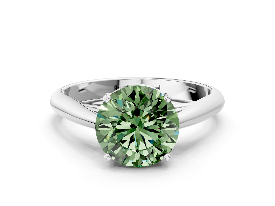 Platinum Fancy Green Round Cut Diamond Solitaire Engagement Ring with Cathedral Setting and Four-Prong Mount_12