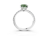 Platinum Fancy Green Round Cut Diamond Solitaire Pavé Engagement Ring with Round Band and Prong Setting_5