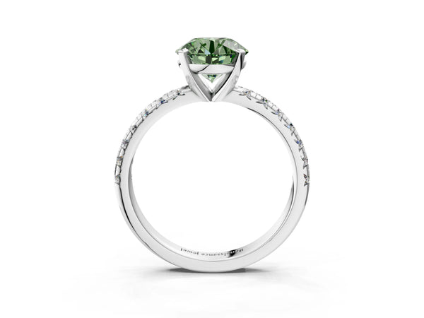 Platinum Round Solitaire Engagement Ring Setting for Fancy Green Center with Large Round Accent Band