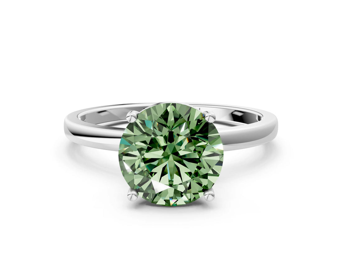 Platinum Fancy Green Round Cut Diamond Solitaire Ring with Classic Band and Four-Prong Setting_12