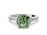 Platinum Fancy Green Round Cut Diamond Solitaire Ring with Pavé Band and Prong Setting_24
