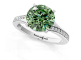 Platinum Fancy Green Round Cut Diamond Solitaire Ring with Pavé Band and Prong Setting_25