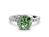 Platinum Fancy Green Round Cut Diamond Solitaire Ring with Round  Pavé Band and Four-Prong Setting_12