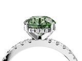 Platinum Fancy Green Round Cut Diamond Solitaire Ring with Round  Pavé Band and Four-Prong Setting_16